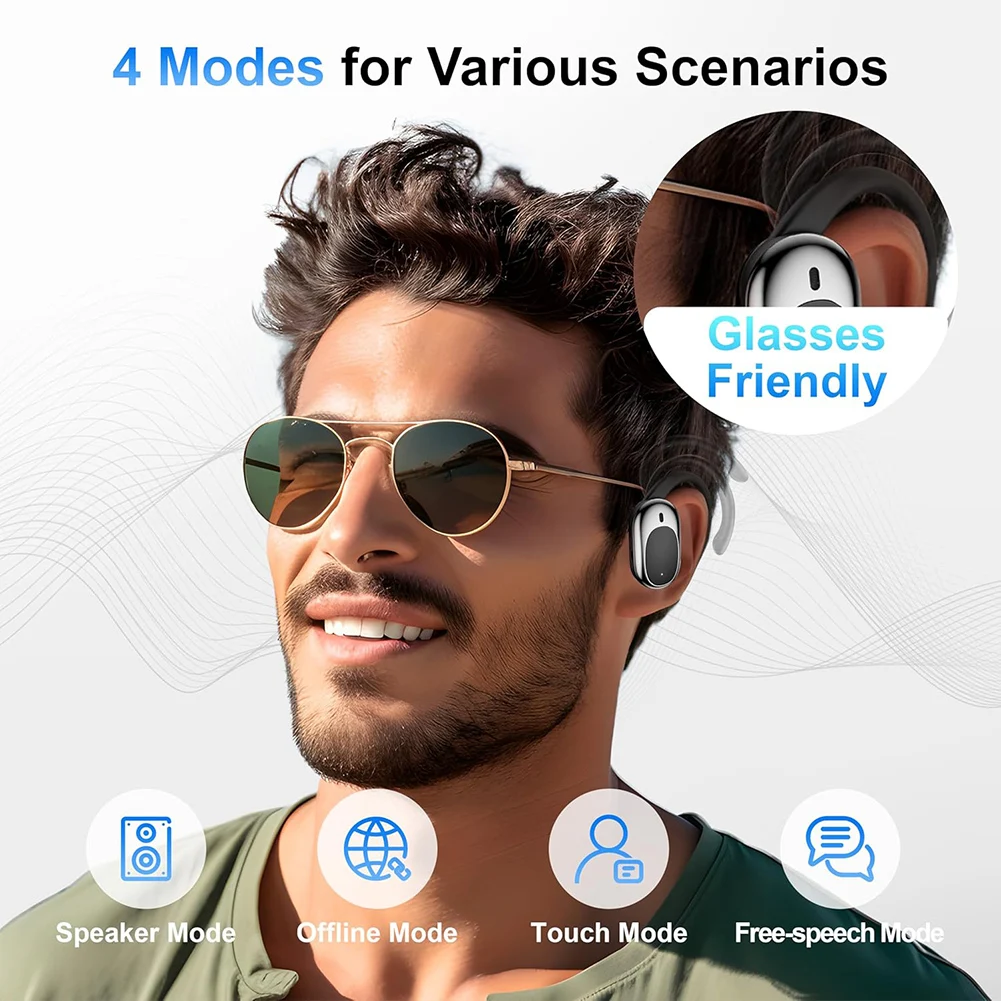 M57 3 في 1 AI سماعات أذن مترجم 144 لغة في الوقت الحقيقي سماعات أذن مزودة بخاصية إلغاء الضوضاء سماعات أذن لاسلكية مفتوحة
