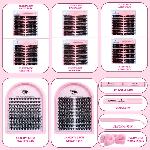 Imagen 2 del producto Mezcla de pestañas de longitud, 9-16mm, Manga, ojo de gato, grupos de pestañas, Kit de extensión de pestañas con unión y removedor de pegamento de sellado para pestañas DIY