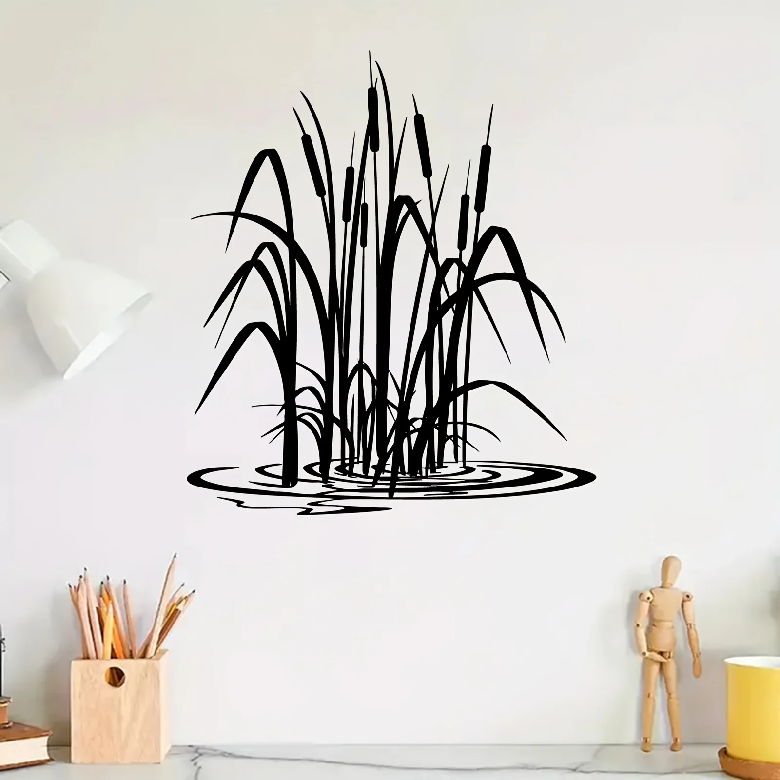 CIFBUY Cattail Reed Silhouette Metal Wall Art Water Ripple Design Waterproof Iron Craft Home Decor for Living Room Bedroom