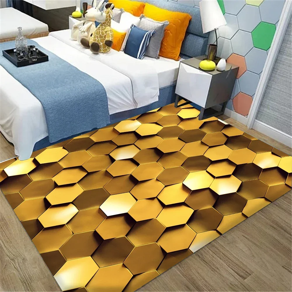 

HX Новый модный ковер с 3D принтом, золотые шестигранные ковры для гостиной, домашний коврик для ванной комнаты, коврик для прихожей