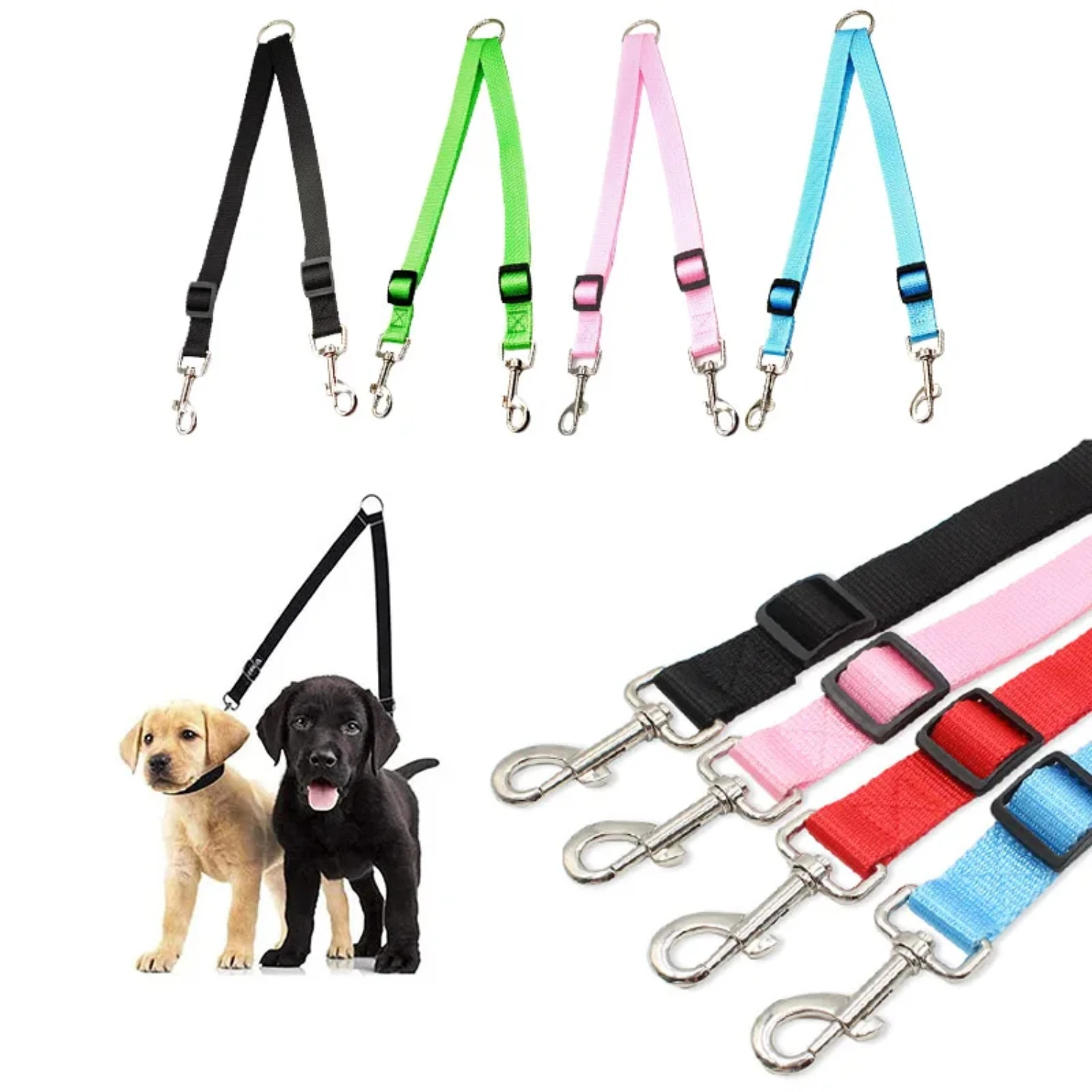 Double Twin Dual Coupler Dog Leash Two in One Strong Nylon V Shape Adjustable Pet Dog Leash Colorful Two Ways 2 Dogs Pet Lead