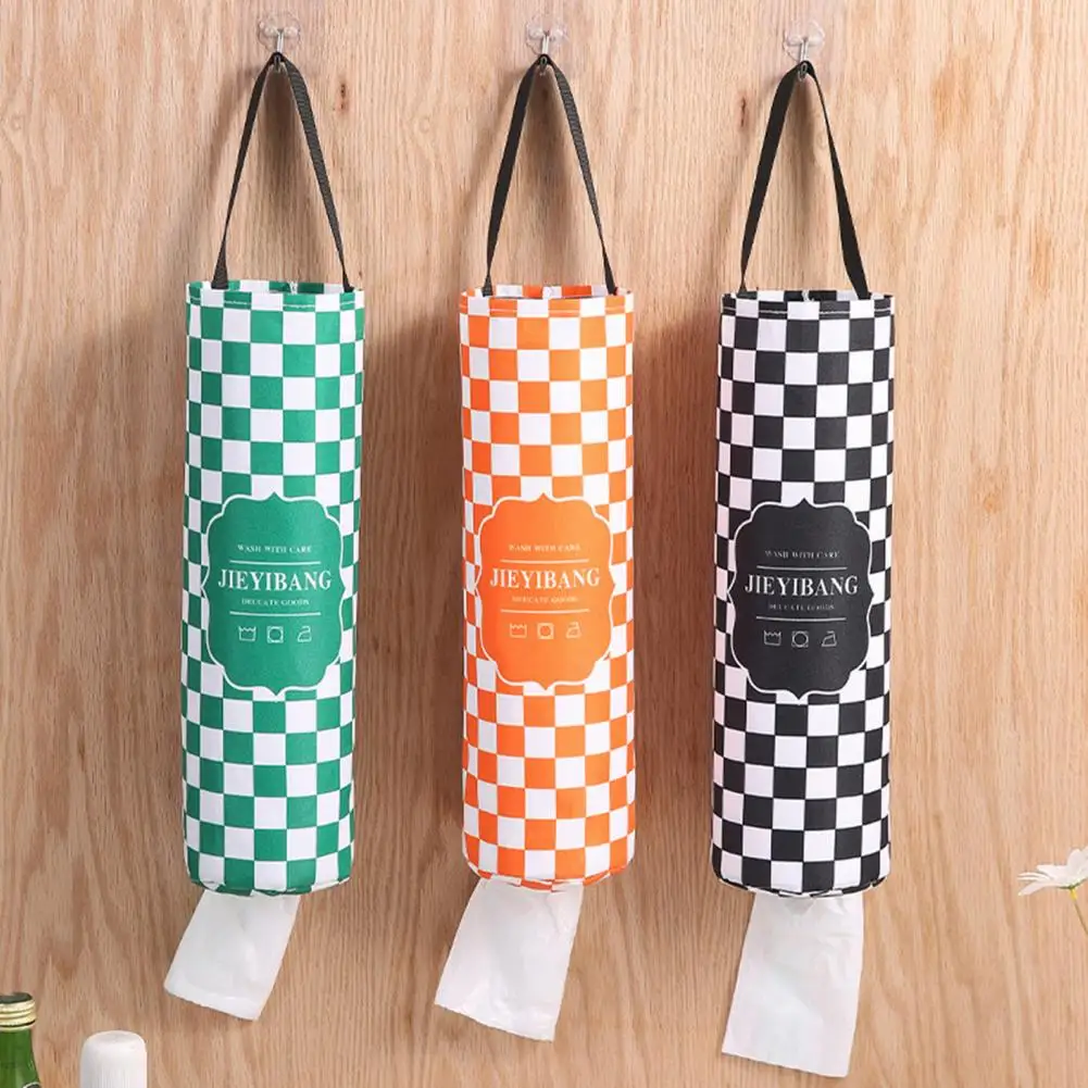 Plastic Bag Holder Bottom Opening Mouth Block Rhombus Shape Storage Canvas Hanging Design Plastic Bag Dispenser for Shoe Cover