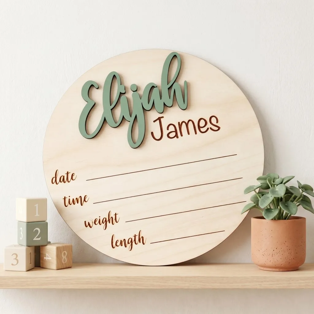 1Pc Custom Birth Announcement Wooden Name Plaque,Home Kids Room Nursery Bedroom Wall Door Decor,DIY Paintable,Birthday Gift