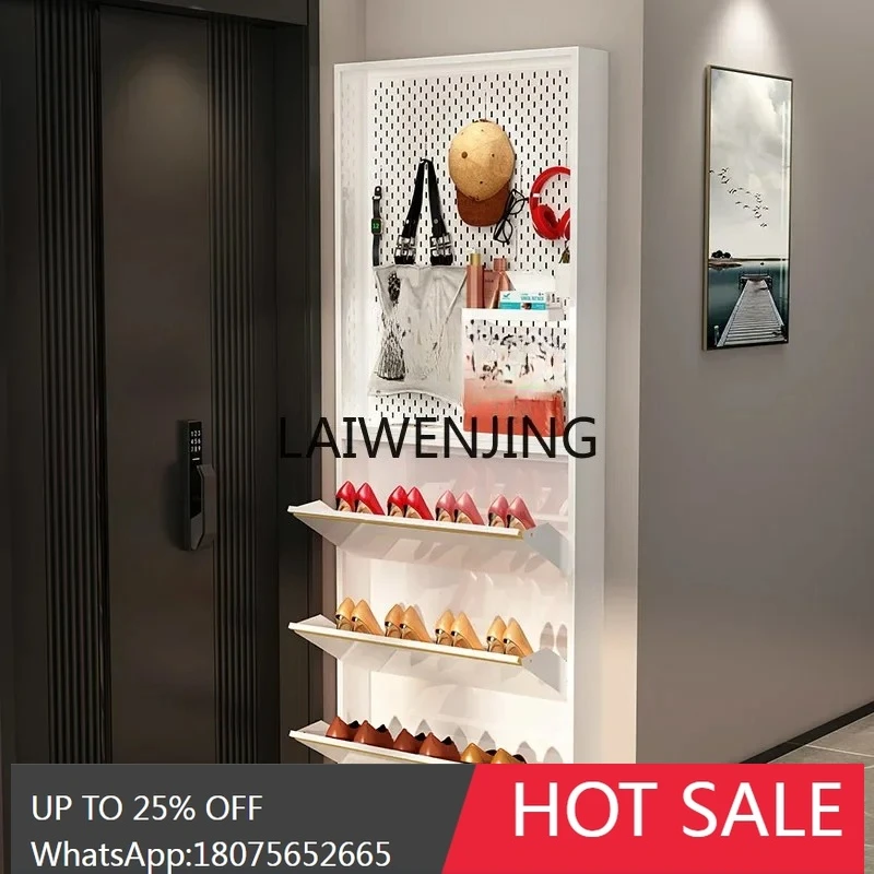 

HLZ foyer screen porch shoe cabinet rack integrated against the wall ultra-thin partition