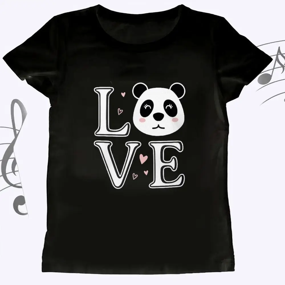Cute Panda Love Graphic T-Shirt Women Summer Short Sleeve Animal Print Vintage Tops Female Casual Fashion Harajuku Y2k Clothes