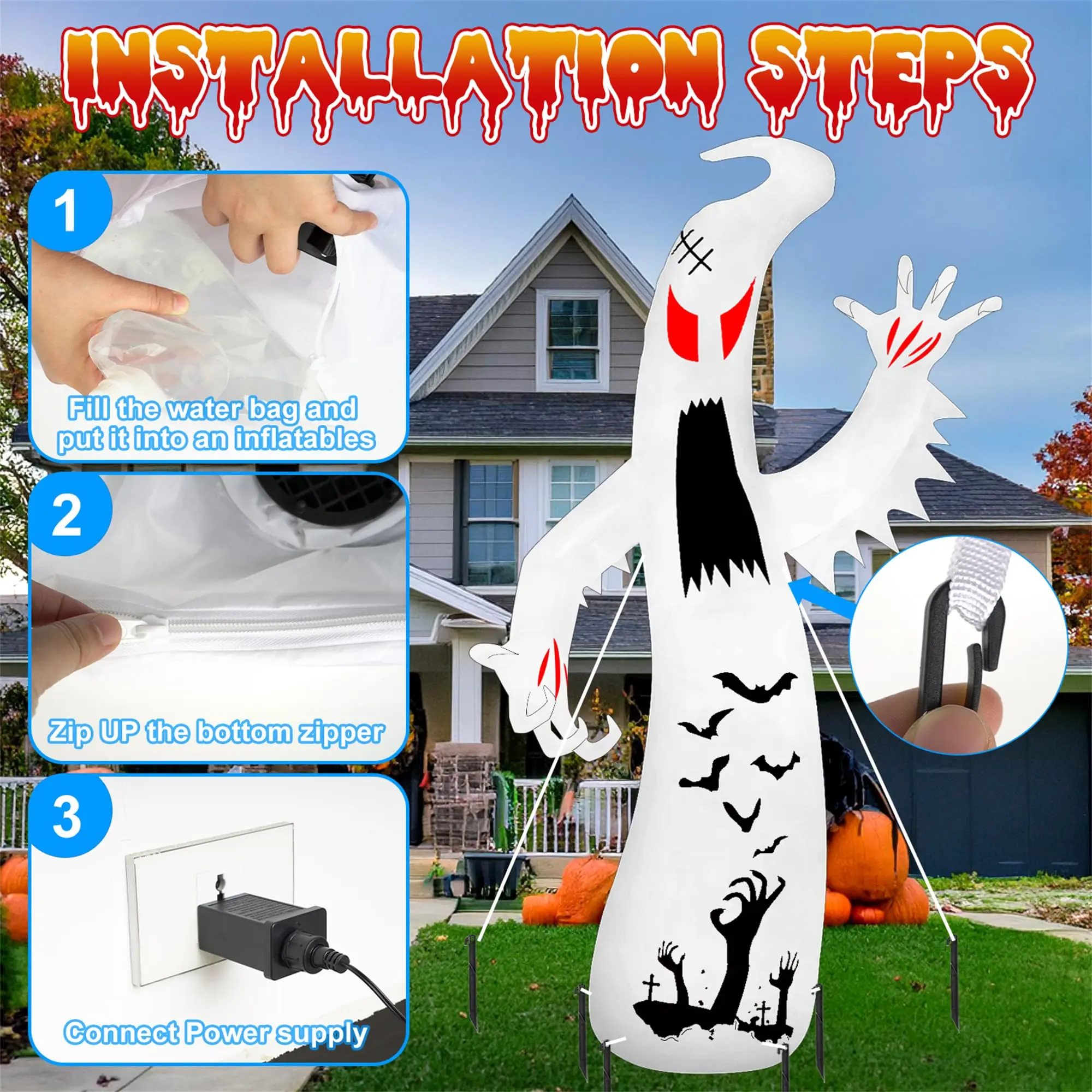 11.8 FT Halloween Inflatables Ghost Outdoor Decor Scary Red Eye Ghost with Built-in LEDs for Garden Lawn Party Decorations Prop