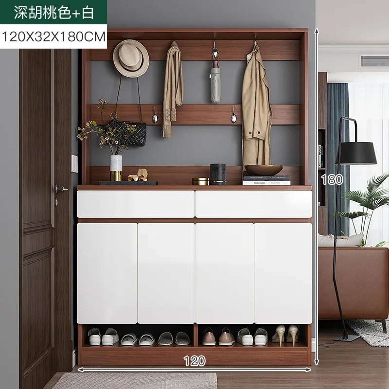 The shoe cabinet and coat rack are integrated into the door for home use, shoe cabinet is integrated with hanger