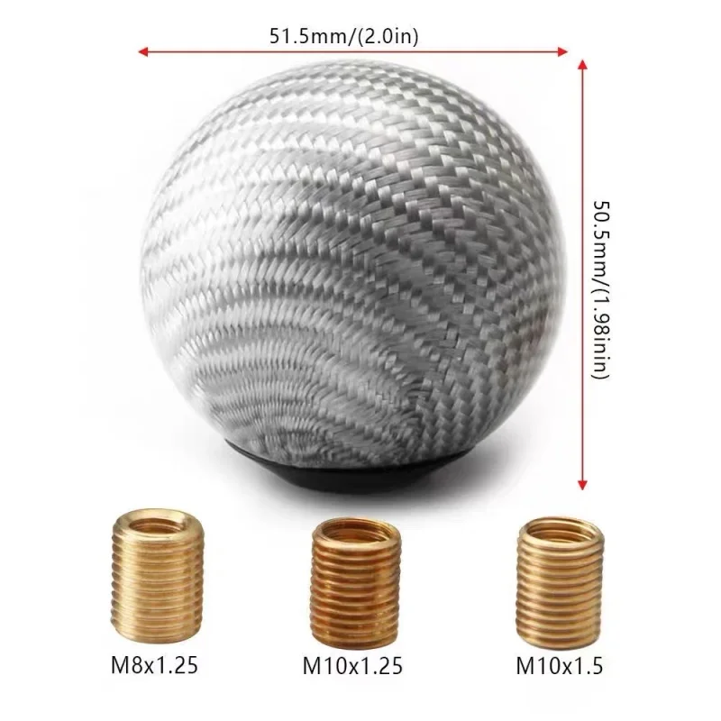 Carbon fiber JDM-style manual shift knob, oval/ball shape M12x1.25, comes with 3 adapters M8x1.25 M10x1.25 M10x1.5 shift lever k