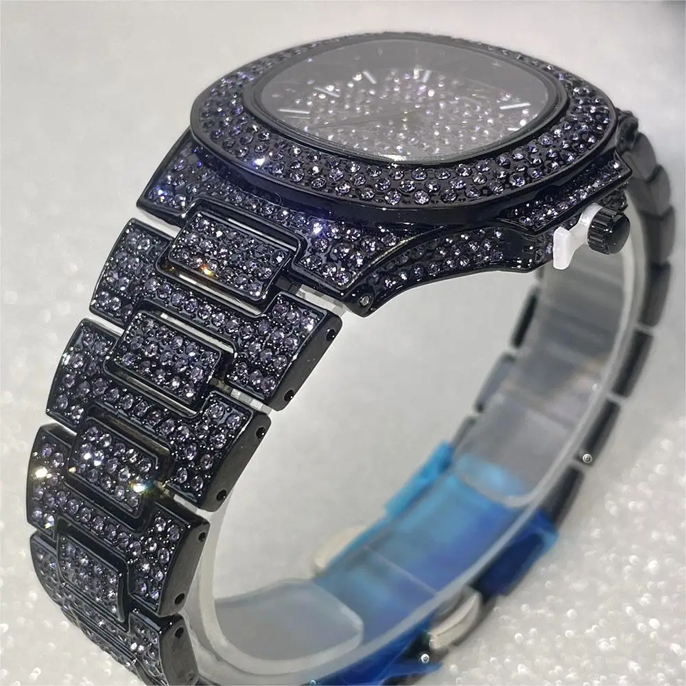 Vendita calda Fashion Green Iced Watch For Men orologio da polso al quarzo impermeabile in acciaio inossidabile uomo Hip Hop Diamond Jewelry orologi Reloj