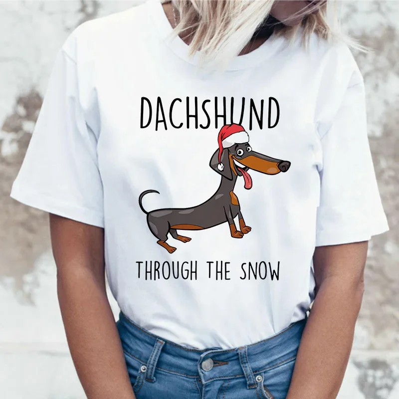 الألماني تي شيرت المرأة الصيف النساء عيد الميلاد الكلب تي شيرت س الرقبة عادية Harajuku مضحك Kawaii مطبوعة بلايز تيز الإناث