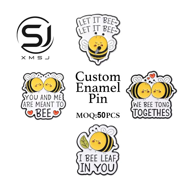 Bee Metal Badge Pin, Cute Cartoon Enamel Brooch, School Club Emblem Accessory, Personalized Custom Design, Bulk Customized Badge