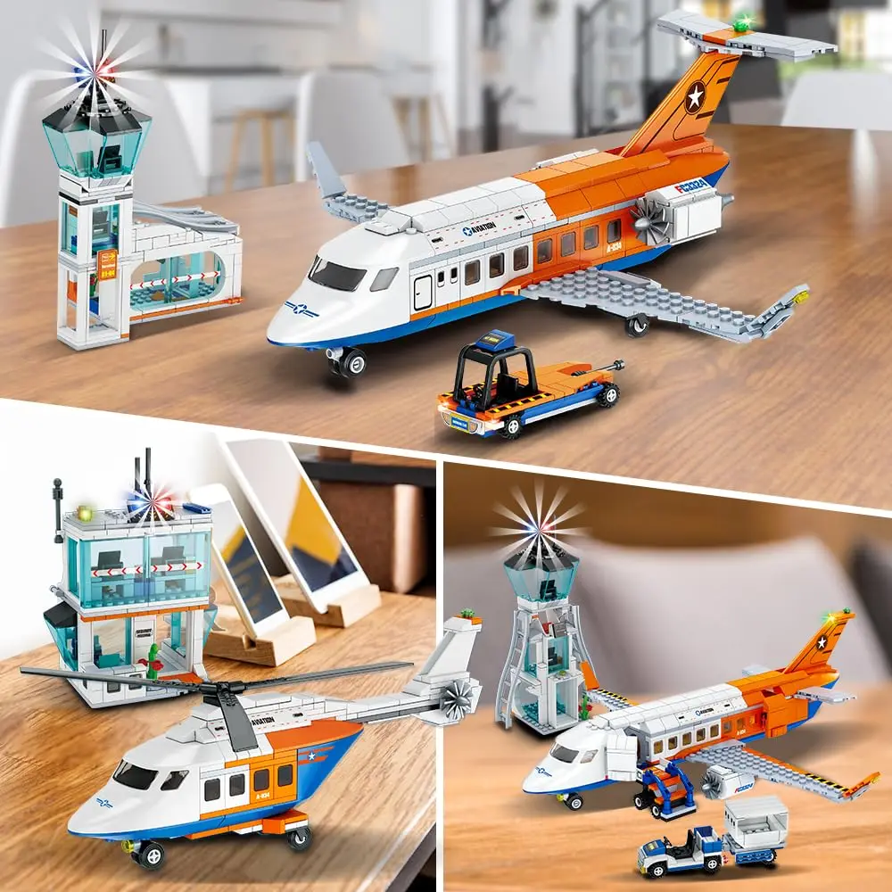 3 in1 City Hospital STEM Building Blocks Sets City Sets Airport Passenger Airplane Police Station Car Bricks Toy for Kids Gift