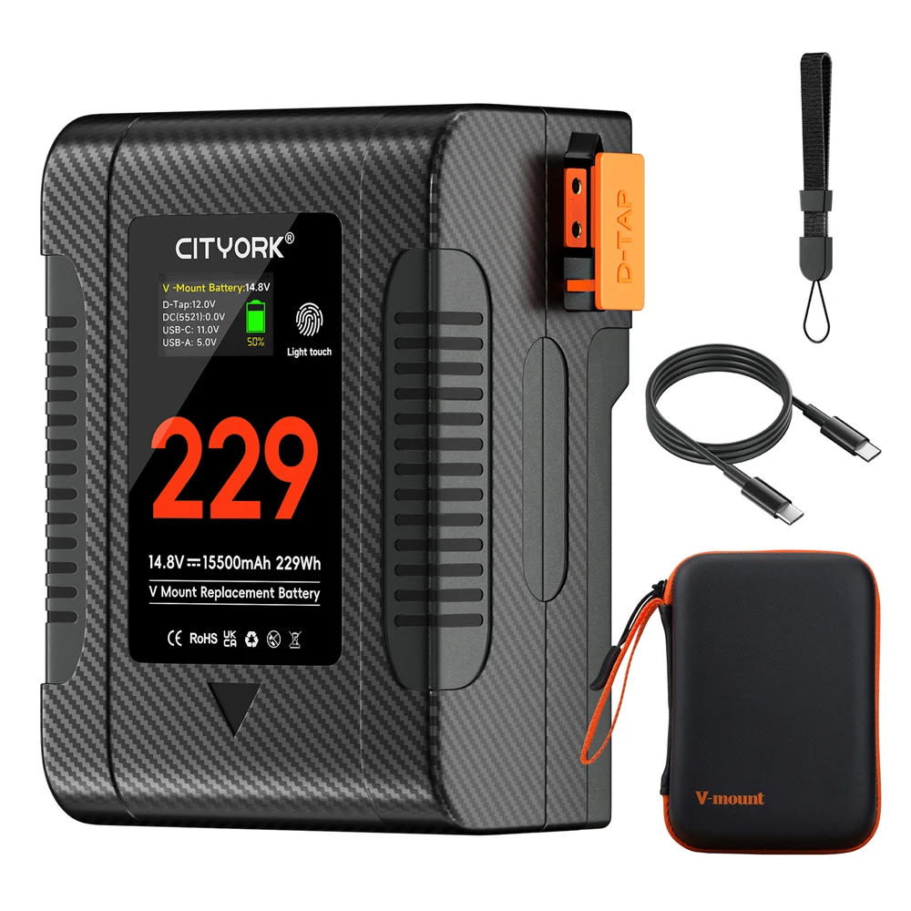 BP-229 V Mount Batterij V Lock BP Draagbare Bateria met PD 65W Snellaadkabel voor Sony Camcorder Camera Videolamp Blackmagic - afbeelding 2