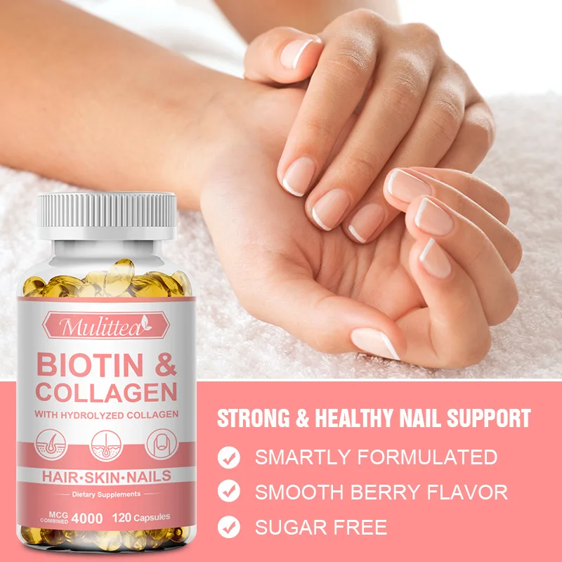 Mulittea Biotin & Collagen Capsules For Healthy Nails Hair Growth Strong Hair Dry Hair  Smooth Skin Hydrating Antioxidant