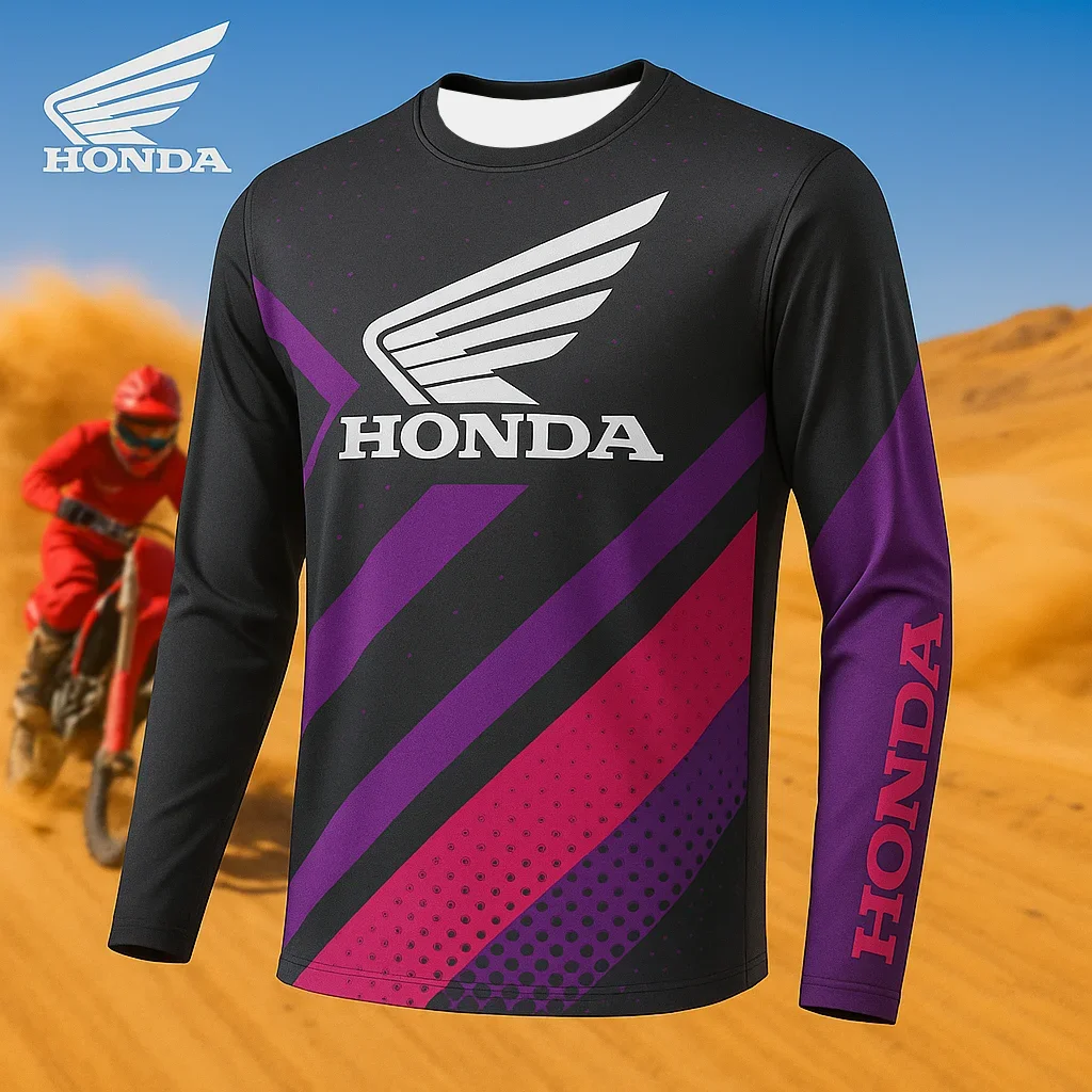 تي شيرت هوندا مطبوع ثلاثي الأبعاد بأكمام طويلة للرياضات الترفيهية اليومية في الهواء الطلق، ملابس ركوب الدراجات النارية للرجال والنساء