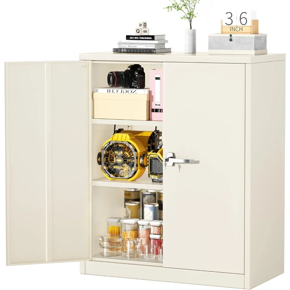

Metal Storage Cabinet with Doors and Shelves,Lockable Storage Cabinet for Office, 36” Gray Metal Utility Cabinet Garage Cabinets