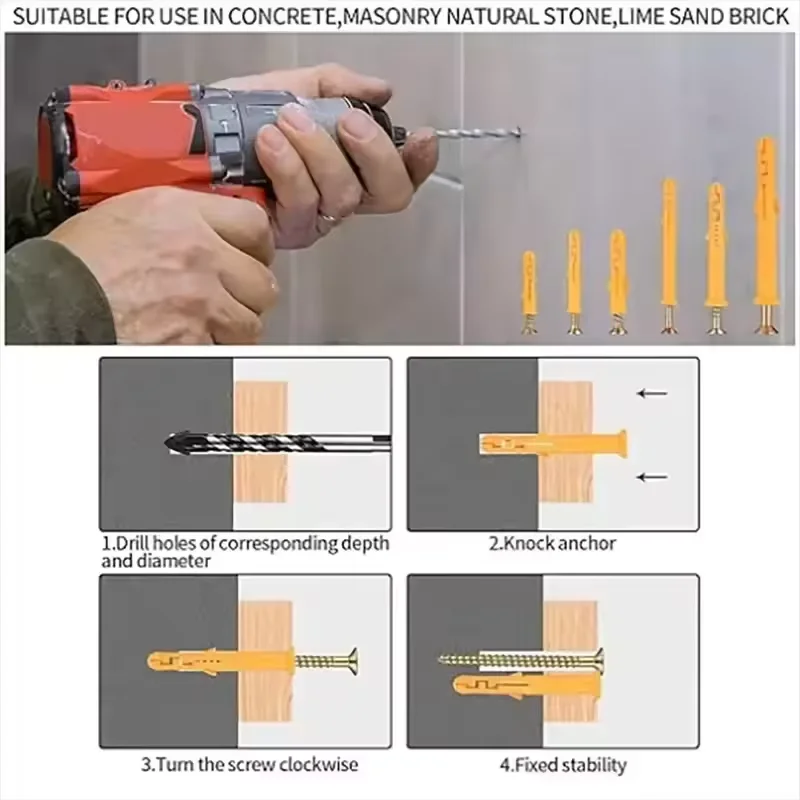 88 قطعة المراسي ومسامير الحوائط الجافة مجموعة متنوعة M6/8/10 مسامير برأس مسطح مطلية بالزنك لأعمال النجارة وأنابيب التوسعة