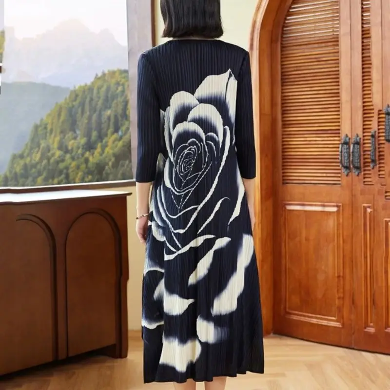 Elegant and Rich Peony Flower 3/4 Sleeve Dress for Women  maxi dresses for women clothing  Loose Fit