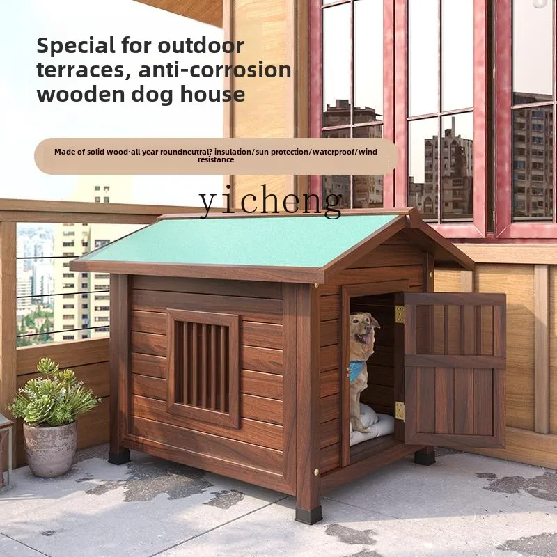 TQH Dog House Outdoor Solid Wood Waterproof Kennel Universal in All Seasons Winter Outdoor Dog Cage Medium and Large Dogs