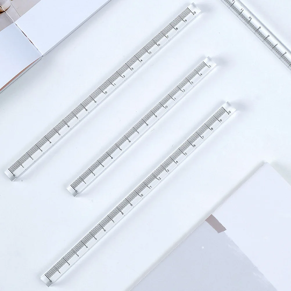 3 Pcs Transparent Ruler Set Acrylic Straight Drafting Tool Students Drawing Measuring Instruments Scrapbook Stationery Office