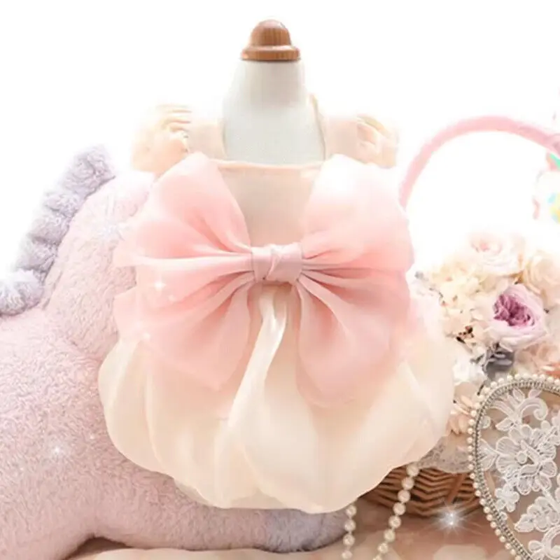 Pet Dog Skirt Puppy Bowknot Skirt Princess Baby Dog Party Wedding Gauze Dress Small Dogs Puppy Cat Costume White Pet Supplies