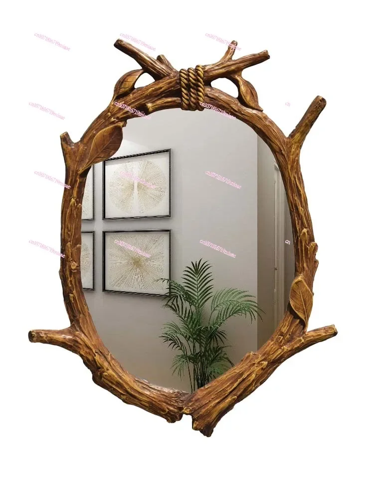 Rural Pastoral Style Imitation Wood Tree Branches Bathroom Mirror Retro Wall Decoration Dressing Mirror Makeup Mirror