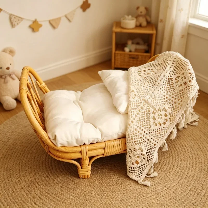

Vintage Handmade Basket 1pc Newborn Doll Bed Prop Boys Girls Portrait Infant Studio Photography Basic Practical Studio Supplies