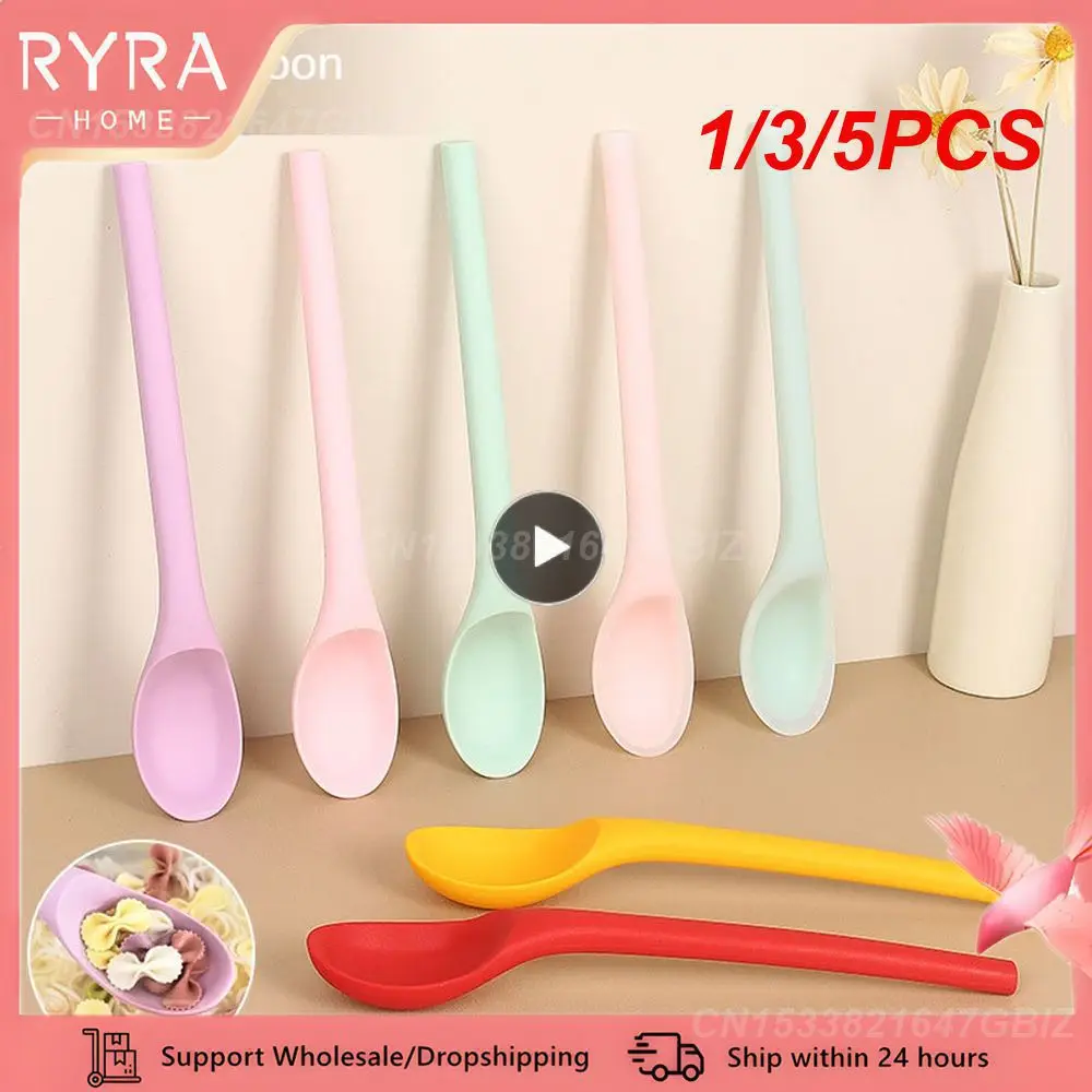 1/3/5PCS Silicone Spoon Small Spoon with Long Handle Heat Resistant Easy To Clean Non-stick Rice Spoons Tableware Utensil