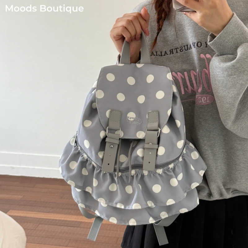 

Cute Style Fashion Backpacks For Women Cotton Fabric Dots Decor Large Capacity School Rucksack Casual Street Travelling Knapsack