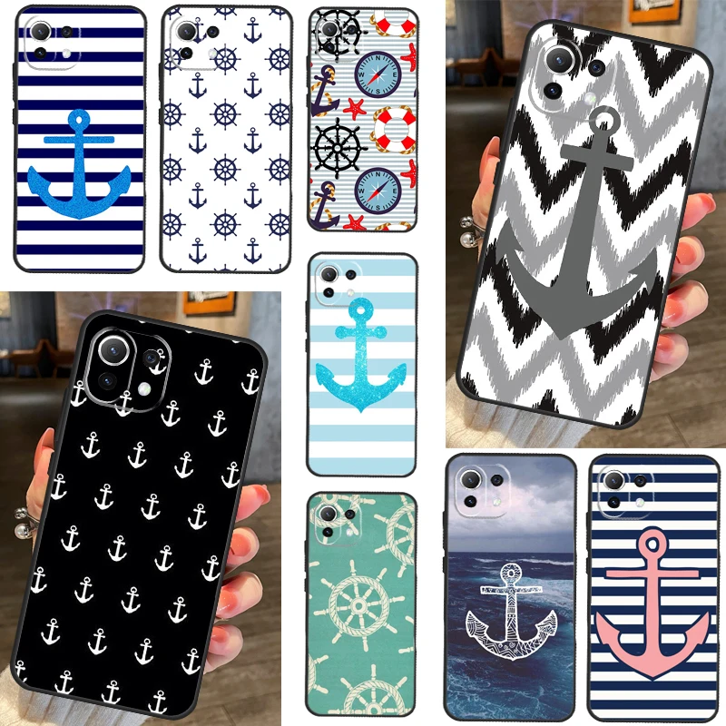 Stripes Anchor Boat Ship Wheel Case For POCO F5 X3 X5 Pro F4 X4 GT F3 M5s M5 Cover For Xiaomi 13 Lite 12 11 11T 12T Pro