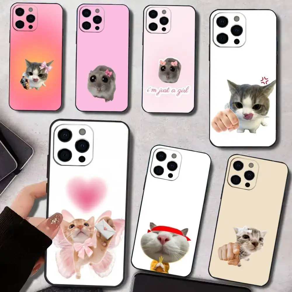 

Funny Cat Hamster Meme Phone Case For iPhone 17,16,15,14,13,12,11 Plus,Pro Max,XS,Soft Black Cover