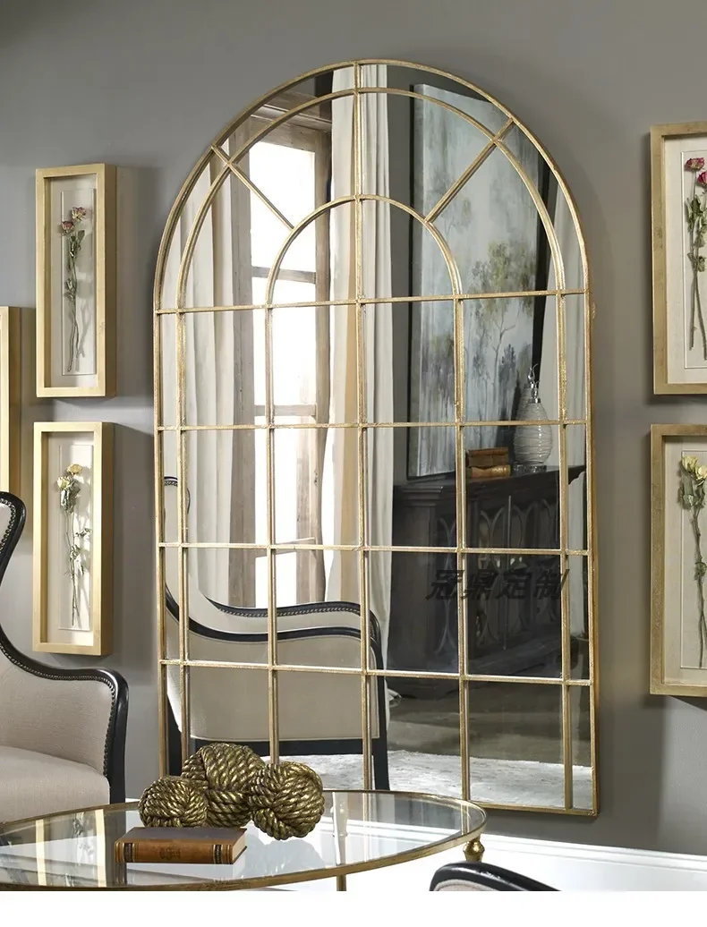 

Window Mirror French Style Decorative Upper Wall Arch Iron Hallway Wall Hanging Fireplace High Sense Dining-Side Mirror