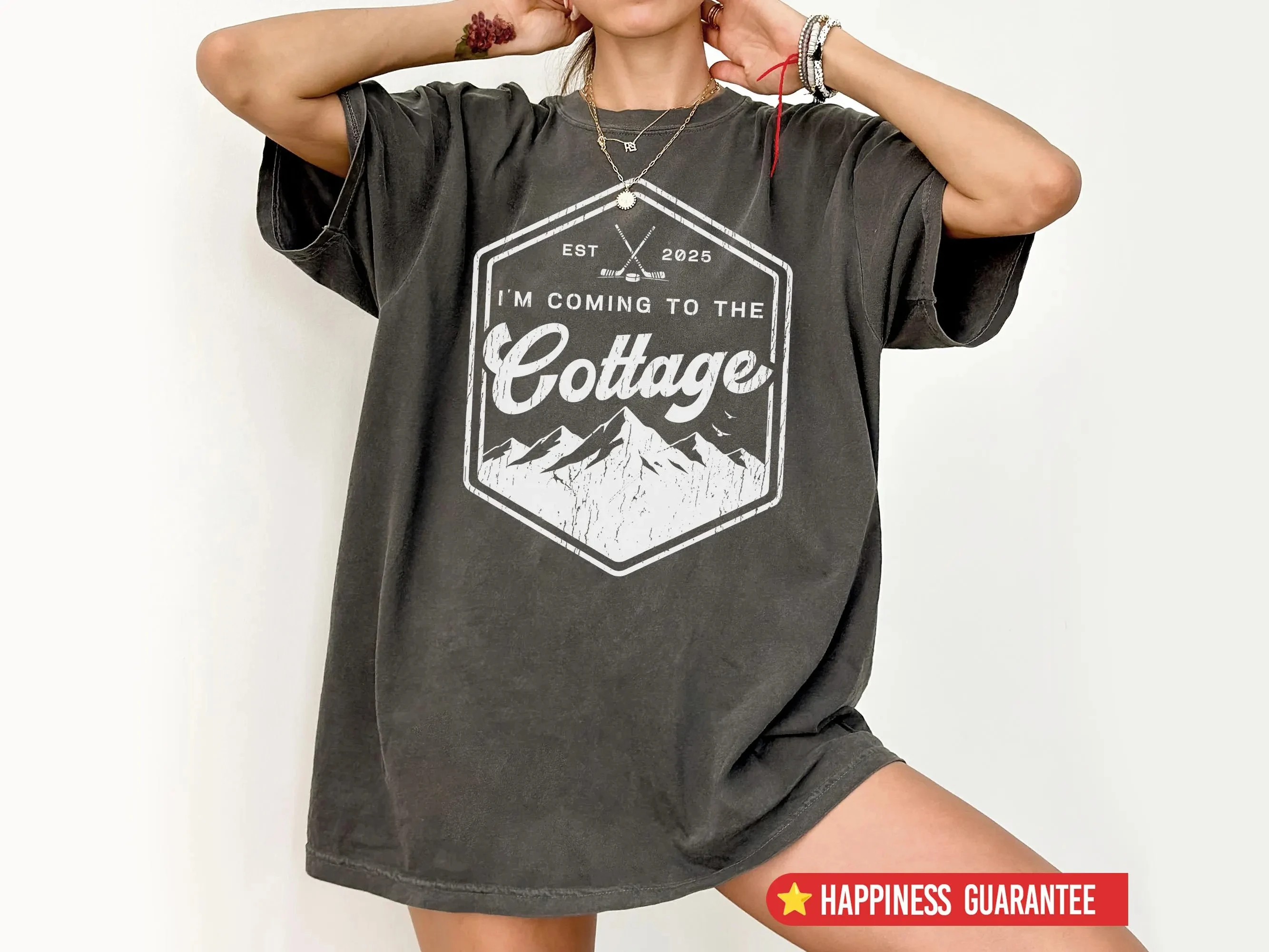 Plus Size Summer Women's Vintage I'm Coming To The Cottage T-Shirt  Cotton Breathable Stylish Versatile Street Style Oversized