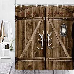 Rural Wooden door Shower Curtains Hooks Rustic Vintage Old barn door Farmhouse Decors Fabric Bathroom Curtain Bath Accessies Set