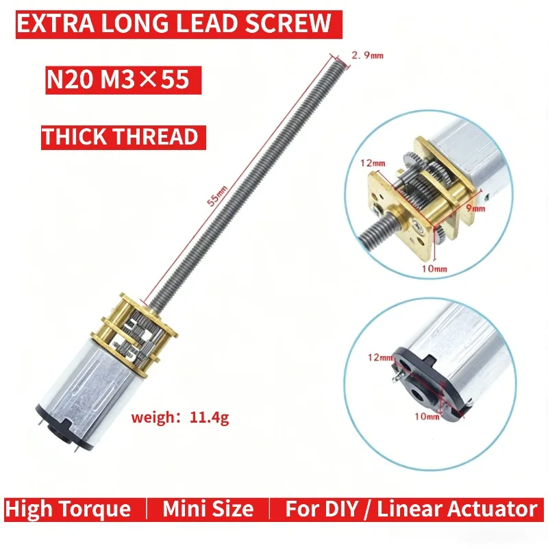 N20 DC Reduction Motor Extra Long Thick M3*55 Thread Shaft Mini Lead Screw Motor For DIY Micro Equipment