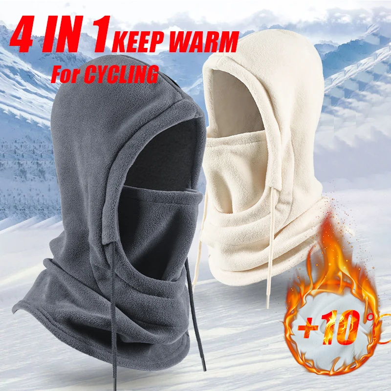 Unisex-Winter-Sturmhaube, gestrickte Kapuze – winddichte Maske mit Kordelzug, Motorrad-Kopfbedeckung, warme Strickmütze für kaltes Wetter