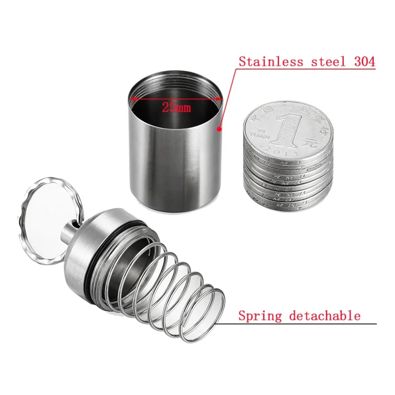 304 Stainless Steel Waterproof Sealed Capsule Outdoor Keychain Hanging Bottle Travel Outdoor Home Emergency Pill Box