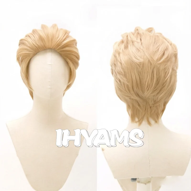 Anime Kinji Hakari Cosplay-Perücke, blond, kurz, nach hinten gekämmt, konisch zulaufend, Afro-Stil, synthetische Perücken für Halloween-Partys, für Männer und Frauen