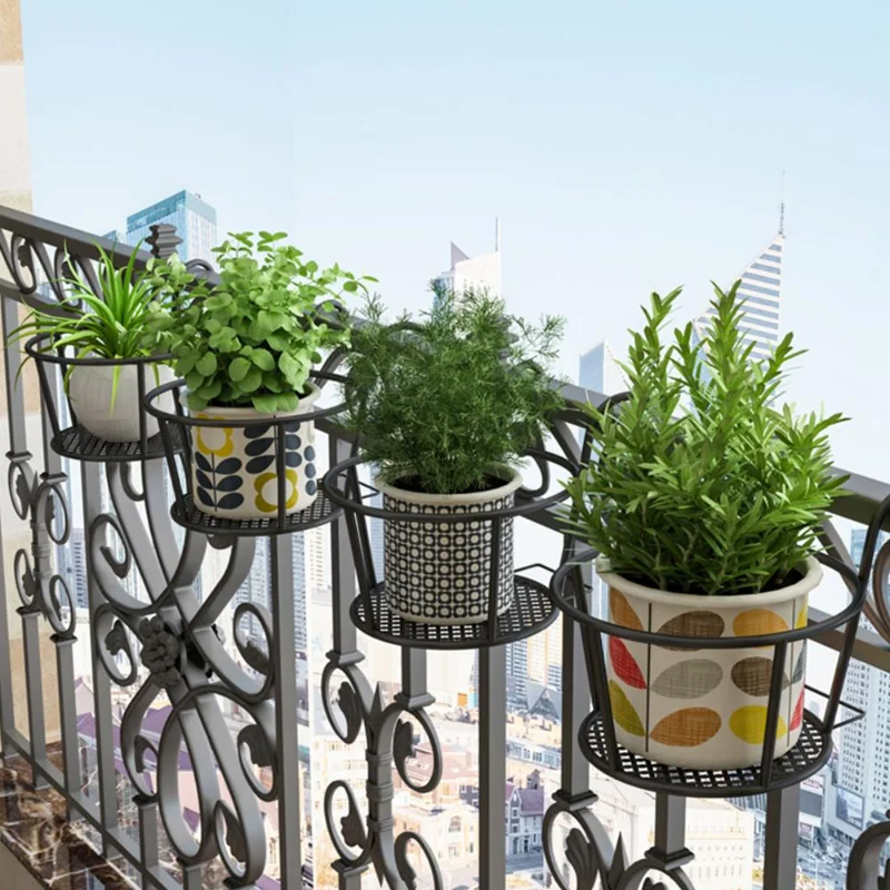 2pcs Iron Art Hanging Baskets Flower Pot Balcony Hanging Plant Round Racks Railing Fence Outdoor Window Bonsai Stand JJ2802