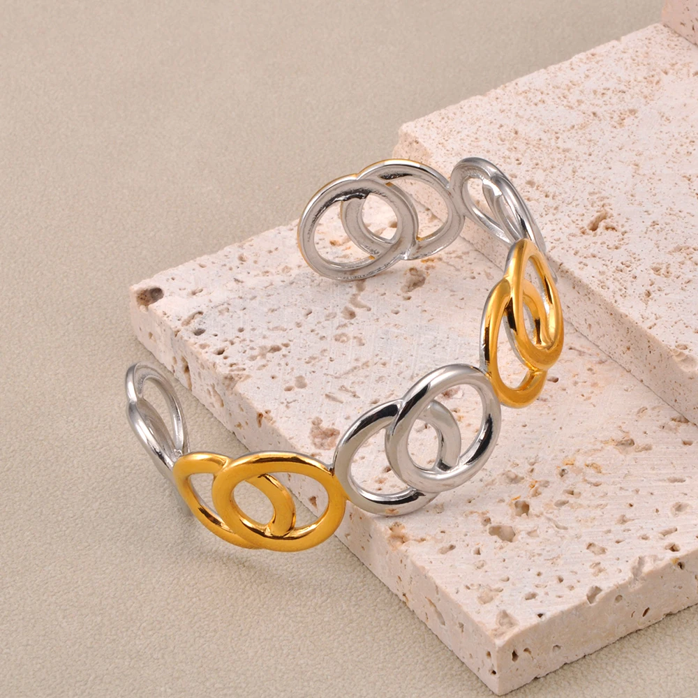 Edelstahl Geometrische Kreis Offene Manschette Armreifen Einzigartiges Design Wasserdicht Täglichen Armband Für Frauen Schmuck Party Geschenke B25168