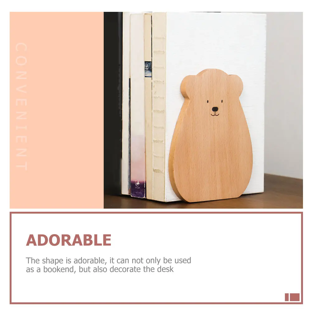

2pcs Bookends Cartoon Wooden Household Office Accessory Adorable Shaped Desktop Organizer Decorative Bookshelf for Friends
