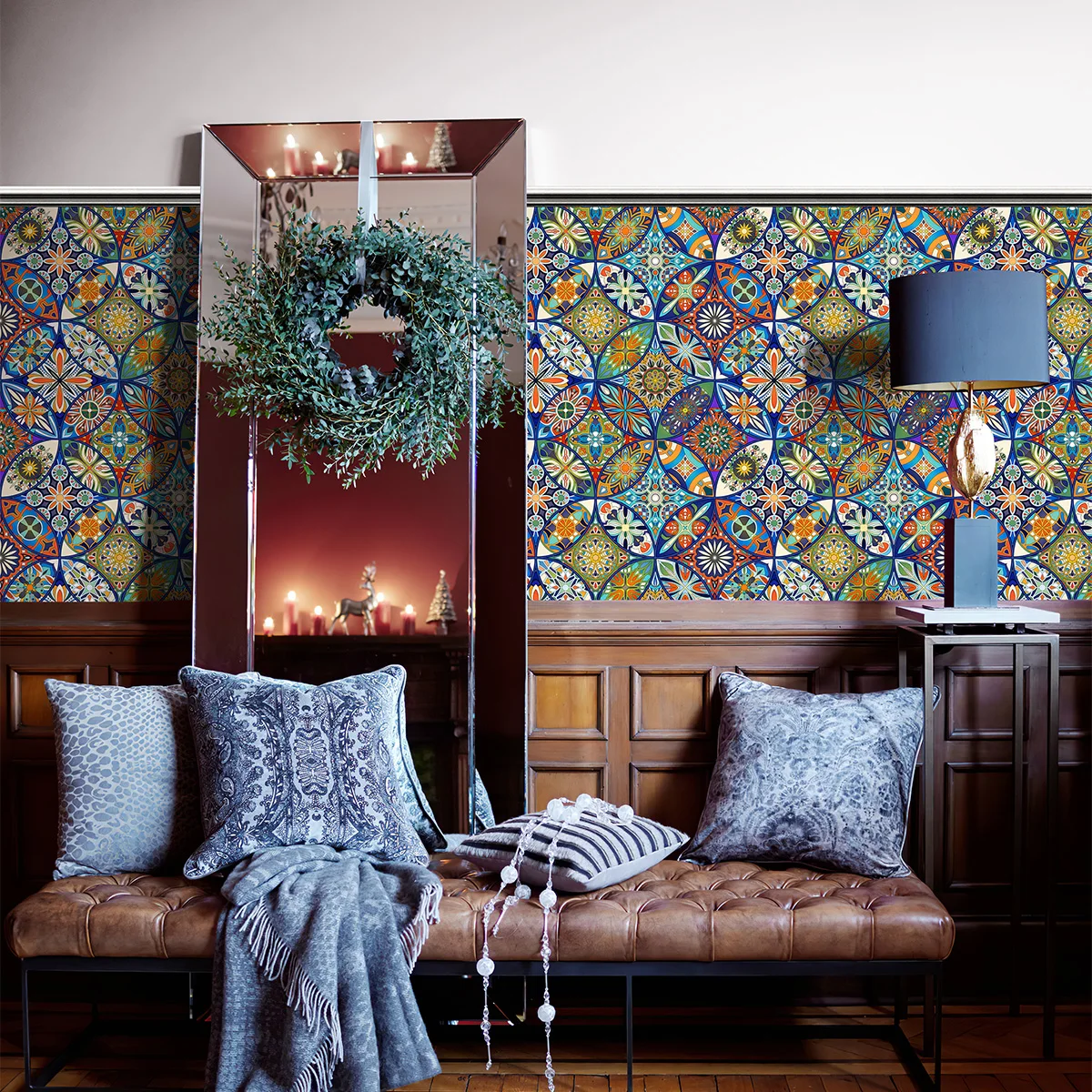 بوهو المائية دائرة المرور الفينيل خلفية أنيقة قشر وعصا أنماط البلاط البلاستيكية خلفية الرجعية خزانة أثاث ملصق #4