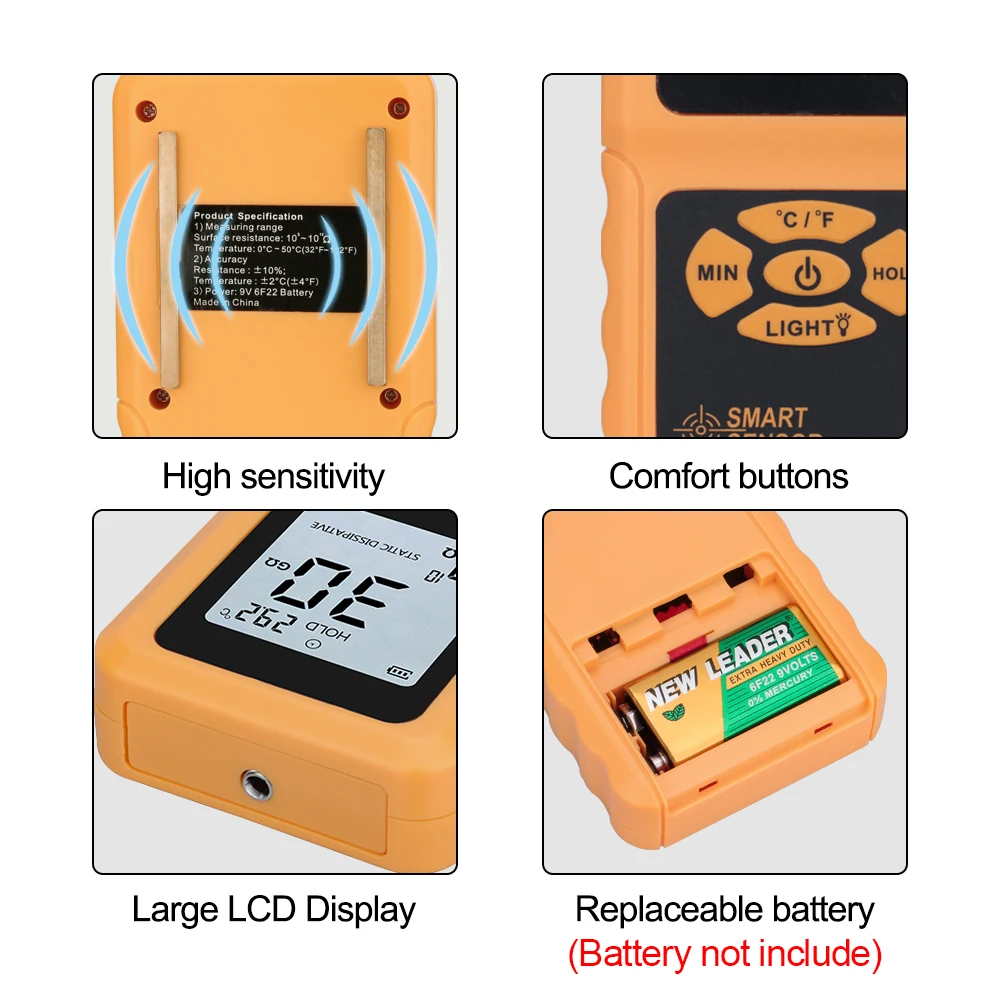 Portable Surface Resistance Meter Handheld Surface Impedance Meter with Data Holding Function LCD Display Resistivity Meter