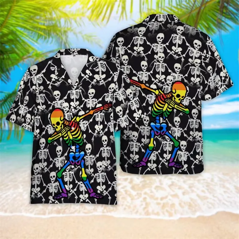 American Fun Rainbow Banana Graffiti Printed Men's Summer Loose Couple Travel Personalized Versatile Shirt