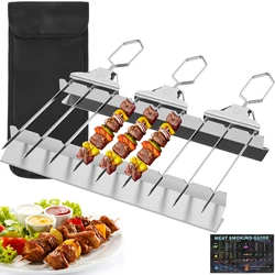 3Pcs 3Prong Skewers with 2Skewer Rack Stainless Steel Kabob Skewers 3Way Grill Skewers Metal Grilling Skewers BBQ Grill Skewers