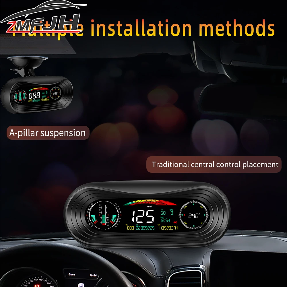 P18 Head Up Display GPS Roll Pitch Angle LCD Digital Speedometer 4x4 Inclinometer Altitude Speed Latitude Time On Board Computer