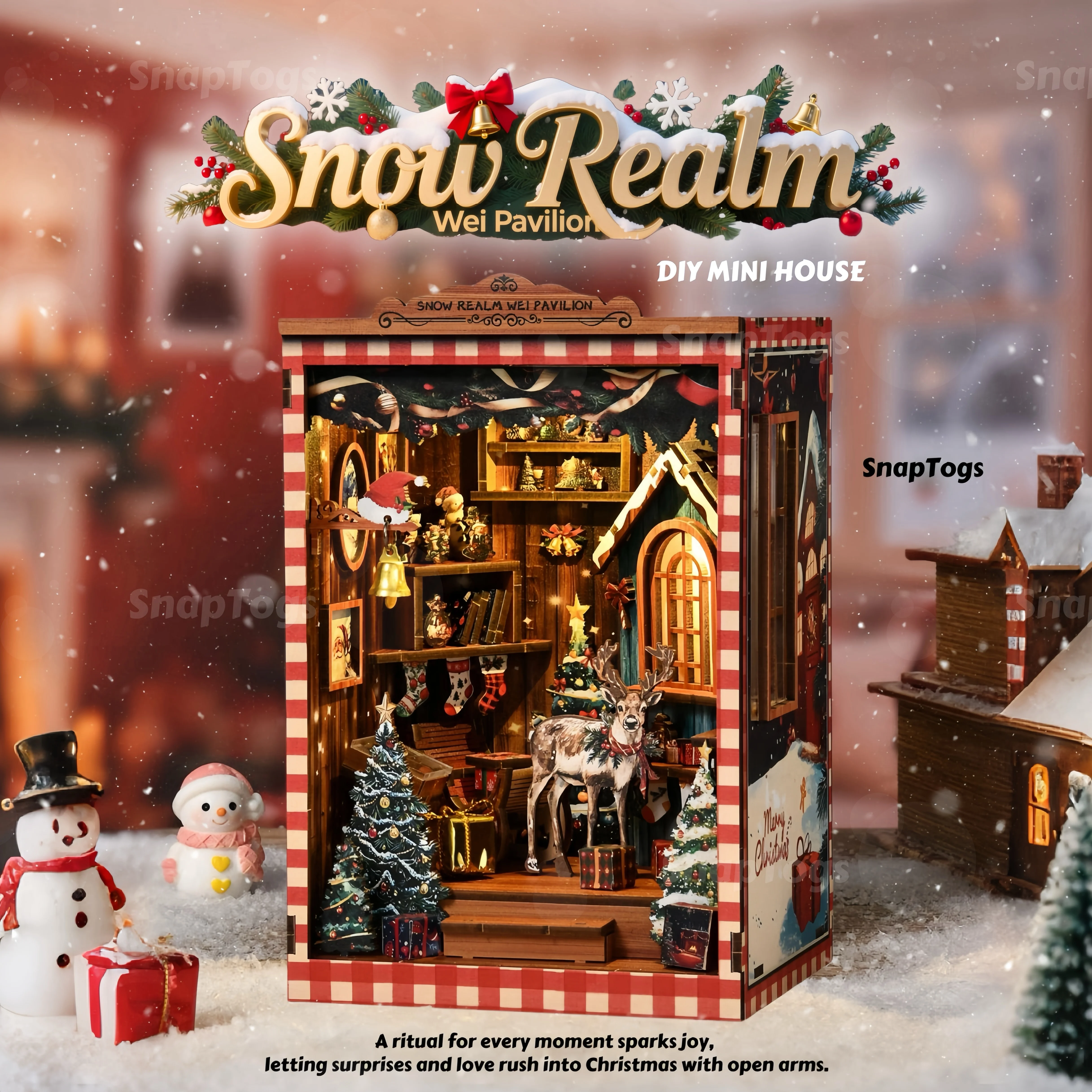 

SnapTogs Christmas Book Nook DIY Kit Wooden Miniature House Roombox Tiny Doll House Cozy 3D Wooden Puzzle for Christmas Gift