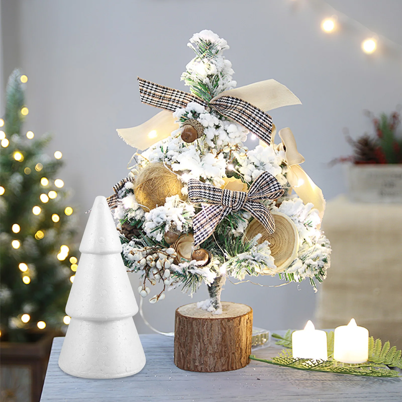 

2 Pcs Christmas Tree Ornaments Craft Foam Cone Shaped Balls for Holidays 20cm Polystyrene Shapes