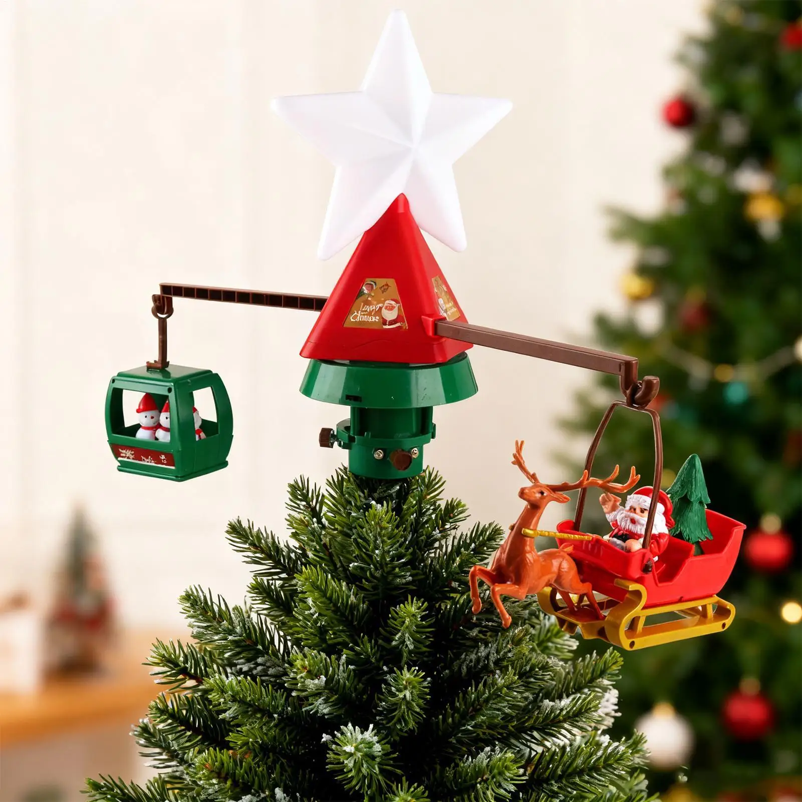 

Рождественская елка Верхние украшения Вращающиеся сани с музыкальным светом 2026 Новогодняя рождественская елка Декор Санта-Клауса 2025 Товары для рождественской вечеринки