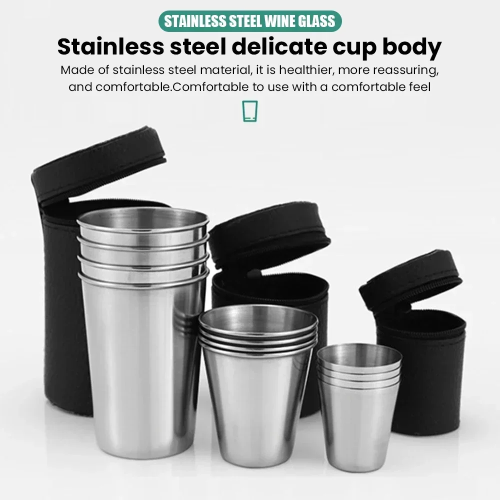 Tiki Bullet Mug Cups 4Pcs/set Drinkware Drinker Camping Cup Holder Espresso Stainless Steel Wine Bar Supplies 30/70/170ml Dining